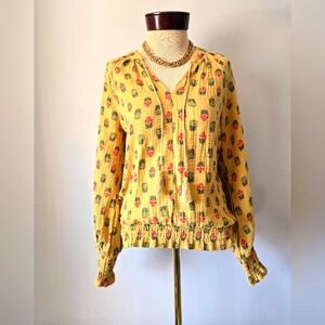 Porridge Anthropologie Elizabeth Floral Yellow Peasant Blouse. Size XS